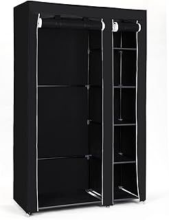 SONGMICS Double Canvas Wardrobe Clothes Storage Organiser Black, 110 x 45 x 175 cm LSF007