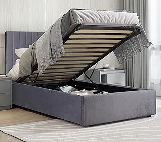 Blisswood Ottoman Bed With Memory Foam Mattress, 3ft Single Upholstered Bed Frame, Ottoman Bed With Storage Gas Lift End Opening Wooden Slats Single Bed Frame (3ft Single With Mattress Included)