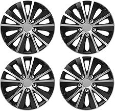 UKB4C 13" 14" 15" 16" Alloy Look Black & Silver Stripe Multi-Spoke Wheel Trims Hub Caps Covers Protectors (15")