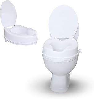 Mobiclinic®, Toilet Seat Riser, Model Titán, with Lid, 4 inches, Raised Toilet Seats for Elderly, Adaptable to Oval Toilets, Elevated Toilet Seat for Adults, Colour White