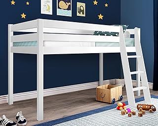 Bunk Beds for Kids, Mid Sleeper Bunk Bed, Solid Pine 3ft Single Bed Frame Wood Cabin Bed, Loft Bunk Bed with Ladder Single Bed Sleeper for Children, Grey 198L x 97W x 110H cm