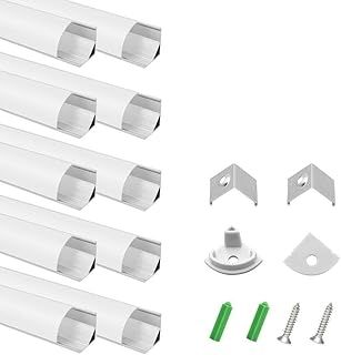 inShareplus 10 Pack, 3.3ft/1 Meter, Silver, LED Aluminum Channel System V Shape with Milk White Cover, End Caps and Mounting Clips, Aluminum Profile for LED Strip Light Installations