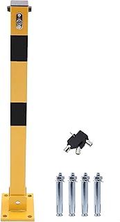 Car Parking Space Lock Bollard, Yellow and Balck Lockable Fold Down Car Parking Barrier Post, Private Car Park Driveway Guard Saver Blocker, Upper Lock, 70cm Height 161893