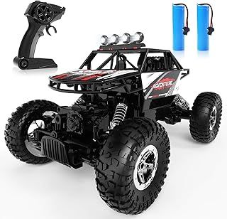 RC Cars Remote Control Car 1:14 Off Road Monster Truck,Metal Shell 4WD Dual Motors LED Headlight Rock Crawler,2.4Ghz All Terrain Hobby Truck with 2 Batteries for 90 Min Play,Boy Adult Gifts