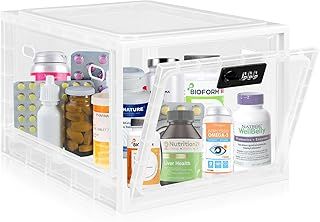 Gemaxvoled Lockable Medicine Box, Clear Medicine Storage Box, Premium Material Lockable Storage Bin Organiser Box for Fridge Food/Snacks/Phone/Tablet Jail/Home Safety