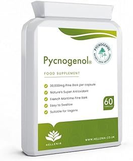 Pycnogenol 30mg (60 Capsules) | French Maritime Pine Bark Extract | Providing Naturally Powerful Bioflavonoids | High Bioavailability Suitable for Vegans - Made in The UK by Hellenia
