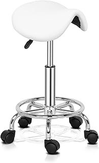 Bonnlo Saddle Stool Adjustable Salon Chair, Swivel Rolling Wheels & Ergonomic, Hydraulic Gas Lift Chair for Hairdressing Manicure Tattoo SPA Beauty Therapy Bar Studio, White
