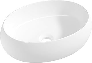 Eridanus Bathroom Vessel Sink, Ceramic Countertop Round Basin, Cloakroom Washbasin for Lavatory, Vanity Unit, White Gloss - 390 x 390 x 160mm