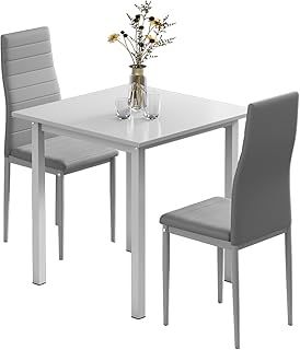 Dining Table and Chairs Set 2 Square Dining Table with 2 Faux Leather Chairs for Dining Room Kitchen Home