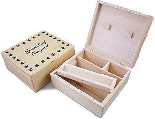 LARGE GRASS LEAF WOODEN ROLLING BOX WITH WOOD ROLLING V BLOCK - MAGNETIC LID