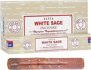 Satya Nag Champa White Sage Incense Sticks | x12 pack | with SAMASIA incense sticks holder | Used for Whomatherapy, Spa, Yoga, Weddings, Meditation, Healing, Positivity and Relaxation