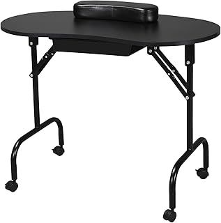 Yaheetech 37-inch Foldable Nail Table - Portable Manicure Beautician Station w/Lockable Wheels for Spa Beauty Salon, Black