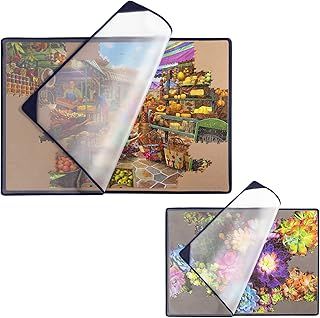 Tektalk Jigsaw Puzzle Board Portable Puzzle Mat with Puzzle Dustproof Cover for Puzzle Storage Puzzle Saver, Non-Slip Surface, Up to 1000 Pieces (Khaki/Gray)