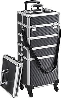 Yaheetech 5-in-1 Makeup Train Cases Beauty Cosmetics Rolling Case Professional Hairdressing Trolley with Key Locks
