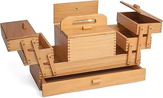 Wooden Cantilever Sewing Crafting Hobby Storage Box, GB9600, 3 Tier with Drawer