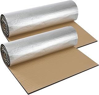 2 Roll Insulation Soundproofing Mat, 10mm Thick Radiator Insulation Foil Reflector, Self-Adhesive Aluminium Foil Insulation Sound Deadening Roll for Roofs, Floors, 200 x 50 cm (Roll)