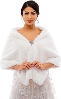 Jovono Women's Bride Wedding Faux Fur Shawl Wrap Bridal Fur Scarf Fur Wraps and Shawls for Women
