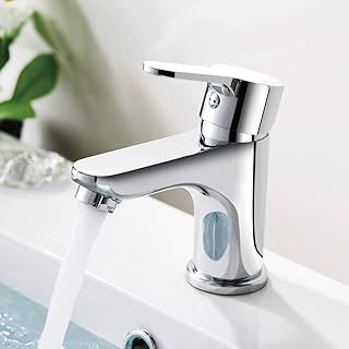 GRIFEMA Bathroom Basin Tap Single Lever Brass Basin Mixer, Hot & Cold Water Control, G3/8 Inch Hoses for Washroom, Brass, Chrome, G11003
