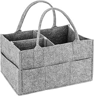 MaidMAX Baby Diaper Caddy, Portable Changing Table Organiser Nursery Storage Bin Basket with Changeable Compartments, Baby Wipes Bag, Grey