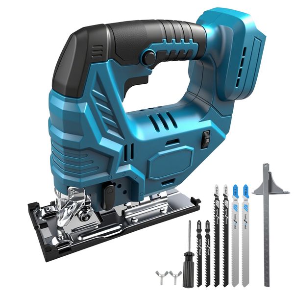 Cordless Jigsaw for Makita 18V, 800W Brushless Electric Orbital Jigsaw with Led Light, 5 Variable Speed, ±45° Bevel Cutting Angle, 6Pcs T-Shank Blades for Wood Plastic Metal (No Battery)