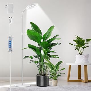Grow Lights for Indoor Plants, 68 inches Floor Standing LED Grow Lamp Full Spectrum for Growing Large Tall Plants, White Indoor Plant Light with 6/12/16H Timer, 5 Dimmable, 3 Modes