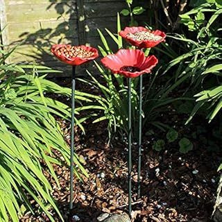 Set of 3 Decorative Poppy Wild Bird Feeders Seed Nut Water Bowl Bath Dish Garden Flower