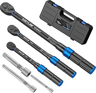KRETLAW 22-Piece Torque Wrench Set 1/4", Reversible 2-24 Nm, 72 Teeth Ratchet Drive Click Torque Wrench, ±3% Accuracy with Extensions, Sockets, Adapter for Bike, Storage case