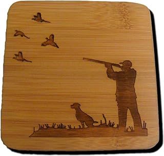 GAME SHOOTING HUNTING COUNTRY COASTER DRINK MAT ENGRAVED PRESENT GIFT (2, Bamboo)