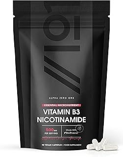 Vitamin B3 Nicotinamide (Niacinamide) 500mg - 90 Capsules (V) - No-Flush Niacinamide - Resealable and Recyclable Pouch - 3 Months Supply - by Alpha01