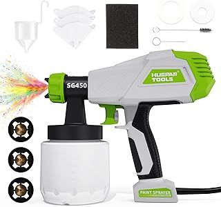 Huepar Tools SG450 Paint Sprayer, HVLP Electric Spray Gun (800ml/3 Metal Nozzles/3 Patterns), Easy Spraying and Cleaning, for Home Interior and Exterior Walls, Ceiling, Cabinet, Fence, Chair
