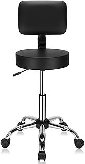 Bonnlo Hydraulic Gas Lift Rolling Adjustable Salon Chair Stool with Backrest, 360-Degree Rolling Wheels for Therapist Home Office Spa Beauty Tattoo Massage Drafting Medical, Black