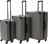 OHS Luggage Sets 3 Piece Grey, Hardshell Suitcase Set Lightweight Durable Adjustable Handles 4 Wheels 360° Rotating - Small Cabin Luggage, Medium Suitcase, Large Suitcase