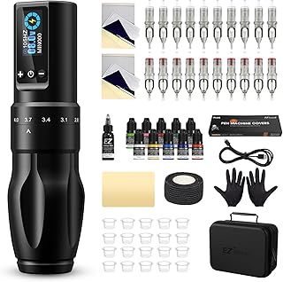 Tattoo Kit - Tattoo Gun Kit with 7 Strokes 2.0-4.0mm Wireless Tattoo Machine, 1600mAh Battery Power Supply, 20Pcs Tattoo Cartridge Needles and 11 Color Inks for Tattoo Artists