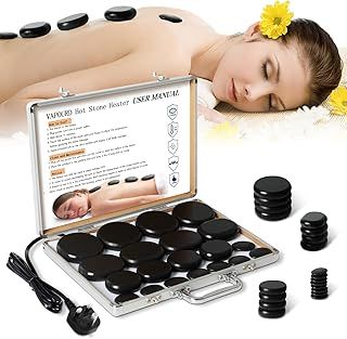 21Pcs Hot Stones Massage Kit with Heater, Professional Electric Hot Stone Massage Set, Massage Stones for Professional or Home spa, Relaxing, Healing, Pain Relief