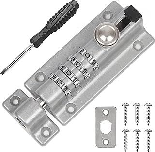 Digit Combination Locking Bolt, 4 Digit Sliding Lockable 120mm Stainless Steel Silded Garden Gate Latch for Wooden Gates, Gate Door Bolt Lock with Anti-Tamper Screws (Silver)