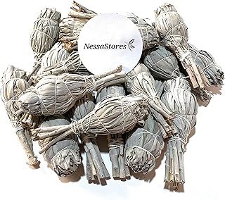 NessaStores 24 California White Sage Smudge Sticks, 3 to 4 Inch Hand Tied, All Natural for Home Cleansing, Stress Relief, & Clearing Negative Energy JC-005