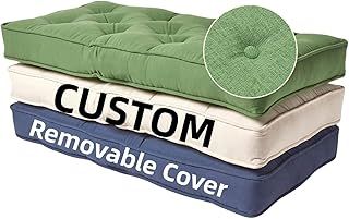 Custom Cut to Size/Shape 2/3/4 Seater Tufted Bench Cushion, Bay Window Seat Pad, Overstuffed Booster Foam Cushion with Piping, Supportive Lift for Sofa, Custom Fabric Color Removable Cover