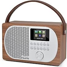 LEMEGA M2P Internet Radio,DAB/DAB+/FM Radio with Bluetooth,Dual Alarms Clock,Mains and Battery Powered Portable DAB Radios Rechargeable Digital Radio,Colour Display,App Control - Walnut
