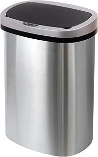 Sensor Bin, Motion Sensing 50L For Kitchen, Soft Close With Supplied Power Adaptor Or Battery Operated - Brushed Stainless Steel Silver, Infrared Hands Free 50 Litre
