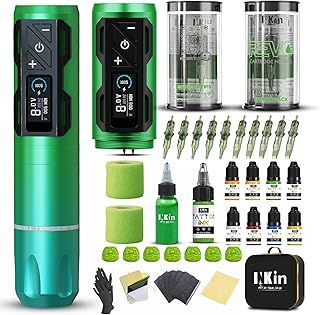 INKin Tattoo Gun Kit Complete for Beginners, CL4 Wireless Tattoo Machine Kit 4.0 Stroke with Brushless Motor, Tattoo Kit with 2Pcs Batteries 1800mah Power and Mixed Revo Needles and 9Pcs Ink
