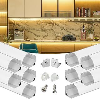 Muzata 10Pack 6.6FT/2M V Shape LED Profile with Milky White Cover Silver Aluminum Diffuser Channel LED Strip Light Diffuser Corner Lighting Easy Installation V1SW WW 2M