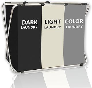 180L Laundry Basket Sorter, Large 3 Section Collapsible Laundry Hamper for Laundry Room Organization, 28" x 21"x 15" Dirty clothes Hamper Bag for Bedroom Blanket Storage Organizer (3 Section Black)