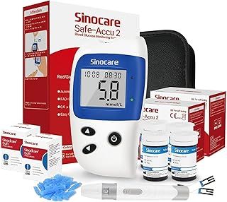 sinocare Diabetes Testing Kit/Blood Sugar Monitor Safe-Accu2 /Blood Glucose Monitor with Light Warning, with Strips x 100 & Lancing Devices x 100 & Case for UK Diabetics -in mmol/L