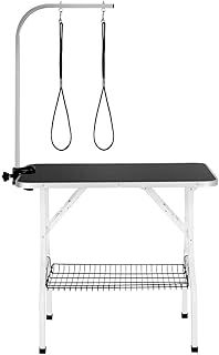Foldable Pet Dog Grooming Table with Basket Adjustable Arm Double Tether Salon Table for Small Medium Dogs/Cats 160cm High Black