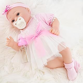 BiBi Doll Reborn Dolls - 17" Realistic Reborn Baby Girl Doll "Begonia" Handmade with Open Eyes, Dummy, Feeding Bottle, Pink Dress Outfit, Certificate – Reborn Baby Dolls for Girls and Boys or Adults