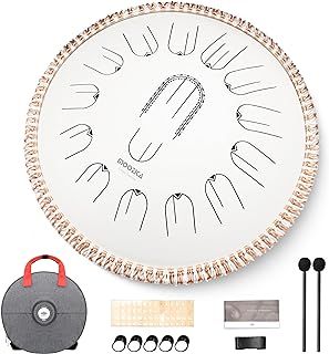 MOOZICA 15 Inch Steel Handpan Tongue Drum - 15 Notes in C Major 432hz Tongue Drum with Octave Overtone Design - Professional Percussion Instrument with Carrying Bag (C Major, White)