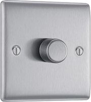BG Electrical Intelligent Single Wall Dimmer Switch, 2 Way, Raised Profile, Round Edges, Nexus Metal, Brushed Steel, 200W, NBS81