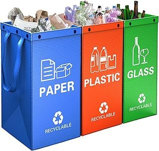 3 Packs Reusable Recycling Bags with Handle Separate Sorting Organizer Waterproof Woven waste Bins bag for Kitchen Home Office