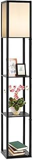 Floor Lamp with Shelves, 2/3 Layers Wooden Shelf Tall Standing Light with E27 Holders & Fabric Shade, Corner Standard Lamp for Living Room Bedroom (3 Shelves, 1 Holder)