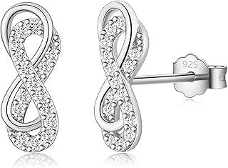 Stud Earrings for Women Girls, Sterling Silver Sparkling Cubic Zirconia Infinity Stud Earrings Jewellery for Birthday Anniversary
